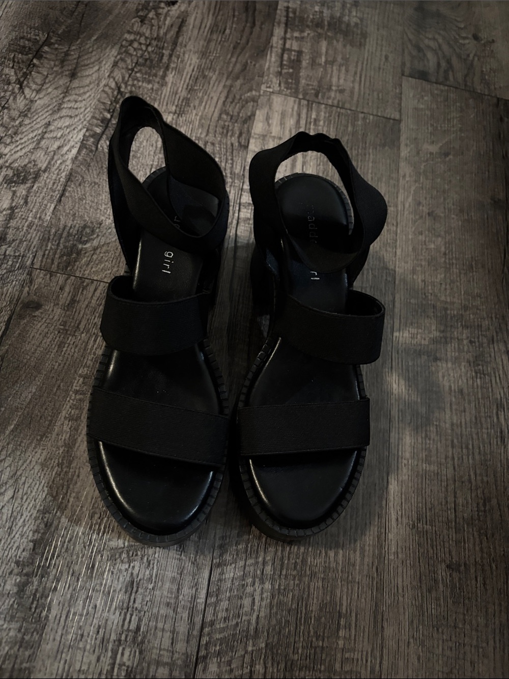 Madden Girl Elastic Strap Block Heel Sandals - Black - Size 7.5